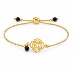 Bracciale con Simbolo del Chakra Geometrico Dorato e Perline Nere