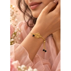 Bracciale con Simbolo del Chakra Geometrico Dorato e Perline Nere