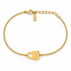 Pulsera de Acero Inoxidable con Cadena Dorada y Candado Minimalista