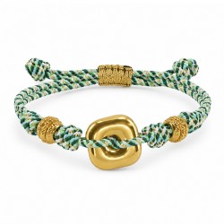 Pulsera Con Cuadrado Dorado De Acero Inoxidable En Cordón Verde
