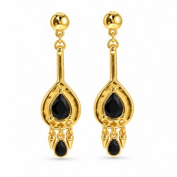 Gold Earrings with Black Enameled Drop
