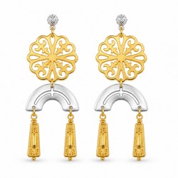 Earrings with Two-Tone Filigree Motif & Geometric Elements