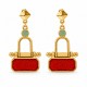Pendientes con Rectángulo Rojo y Círculo Esmaltado en Color Menta