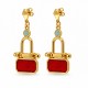 Earrings with Red Rectangle & Mint Circle Enamel