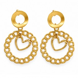 Orecchini in Acciaio Inossidabile con Catena, Anello e Ciondolo a Forma di Cuore