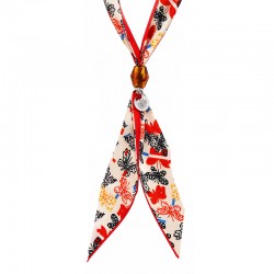Collier avec Foulard Rouge. Perle Marron et Spirales Dorées