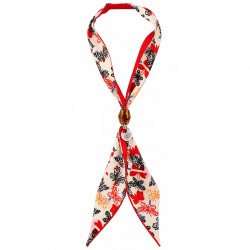 Collar con Pañuelo Rojo, Cuenta Marrón y Espirales Doradas