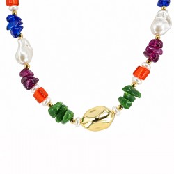 Necklace with Multicolor Beads & White Pearls