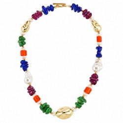 Collana con Perline Multicolori e Perle Bianche