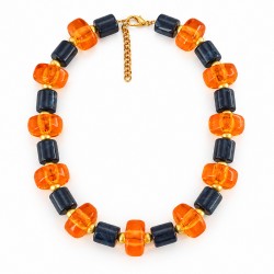 Necklace with Orange, Blue Beads & Gold Spacers