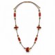 Collana con Perline Rosse e Distanziatori Dorati su Cordoncino Marrone