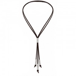 Collana con Tubicini e Terminali Argentati su Cordoncino Marrone