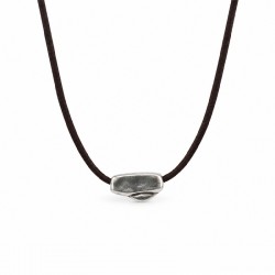 Collana con Elemento Organico in Argento su Cordoncino Marrone