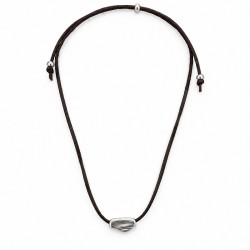 Collier avec Élément Organique Argenté sur Cordon Marron