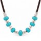 Collar con Separadores de Turquesa, Elementos de Plata y Cordón Marrón
