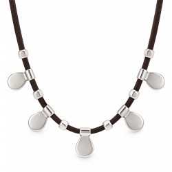 Collana con Pendenti a Goccia in Argento su Cordoncino Marrone 1.60090_1