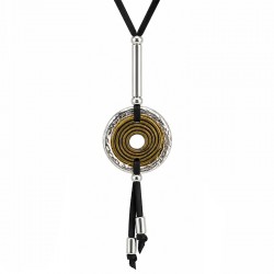 Collana con Ciondolo Rotondo Bicolore su Cordoncino Nero
