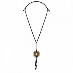 Collana con Ciondolo Rotondo Bicolore su Cordoncino Nero