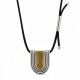 Collar con colgante curvo bicolor en cordón negro