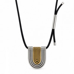 Necklace with Two-Tone Curved Pendant on Black Cord