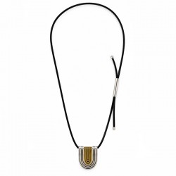 Collana con Ciondolo Ricurvo Bicolore su Cordoncino Nero