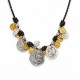 Collar con Monedas Bicolor y Perla en Cordón Negro