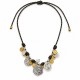 Necklace with Two-Tone Coins & Pearl on Black Cord