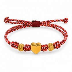 Pulsera Con Deslizador De Acero Inoxidable En Cordón Rojo Dorado