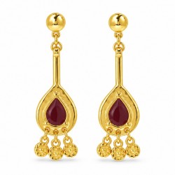 Boucles d'oreilles en or avec pendentif bordeaux et pièces