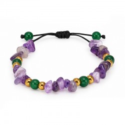 Bracciale con Perline Verdi, Dischetti Viola e Perline Dorate