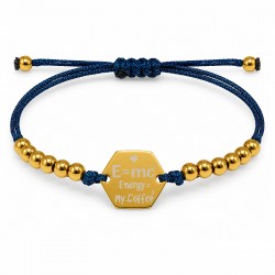 Braccialetto con Perline in Acciaio Inossidabile Dorato e Ciondolo Rotondo con la Scritta "E mc"