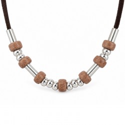 Collana con Perline d’Argento, Tubicini e Distanziatori in Ceramica Marrone