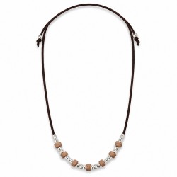 Collier avec Perles Argentées. Tubes et Entretoises en Céramique Marron