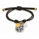 Bracciale con Monete Bicolori e Perla su Cordoncino Nero e Oro