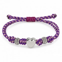 Pulsera Con Deslizador De Acero Inoxidable Sobre Cordón Morado Dorado
