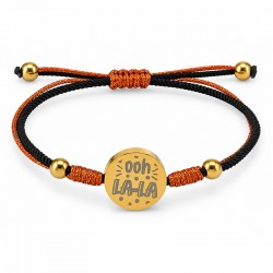 Pulsera con cuentas de acero inoxidable dorado y colgante redondo «Ooh-la-la»