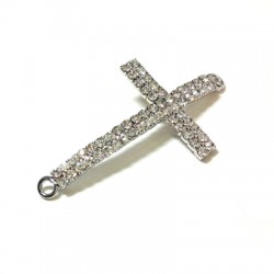 Connettore in Metallo Croce Curvata con Strass 48x27mm