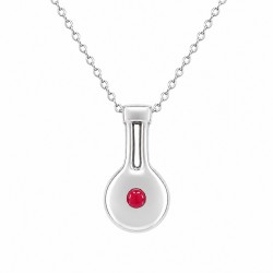 Minimal Necklace with Geometric Pendant & Magenta Enamel