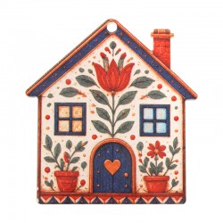 Plexi Acrylic Pendant House with Flowers 54x59mm/3mm Ø3mm