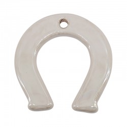 Enameled Ceramic Pendant White Horseshoe 48x53mm