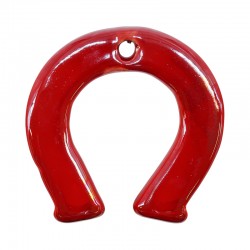 Enameled Ceramic Pendant Red Horseshoe 48x53mm