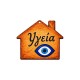 Wooden Pendant House "Υγεία" with Evil Eye 85x71mm Ø3mm