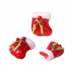 Murano Style Bead Christmas Boot with Mistletoe ~15-18mm
