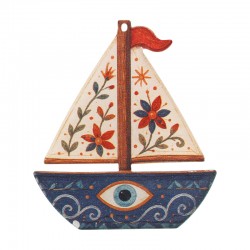 Plexi Acrylic Pendant Boat with Evil Eye 87x100mm/3mm Ø2.5mm