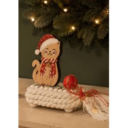 Gatto decorativo in legno con berretto 86x56 mm/9 mm