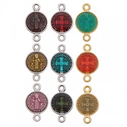 Enameled Zamak Charm Round Cross & Saint Figure 10mm