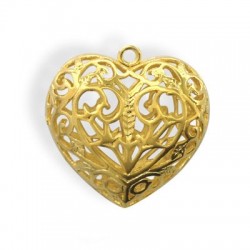Brass Cast Filigree Heart 26mm