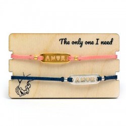 Wooden Card 85x50mm w/ 2 Bracelets Set Tag "AMOR"