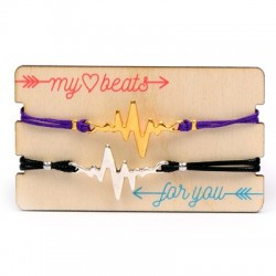 Wooden Card 85x50mm w/ 2 Bracelets Set Heartbeat