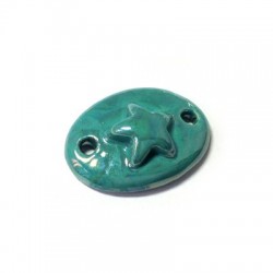 Enamel Ceramic Oval Star w/ 2 Holes 28x20mm